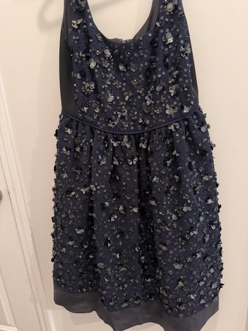 J. Crew Collection Embellished Navy/Black Scoop Neck Party Dress